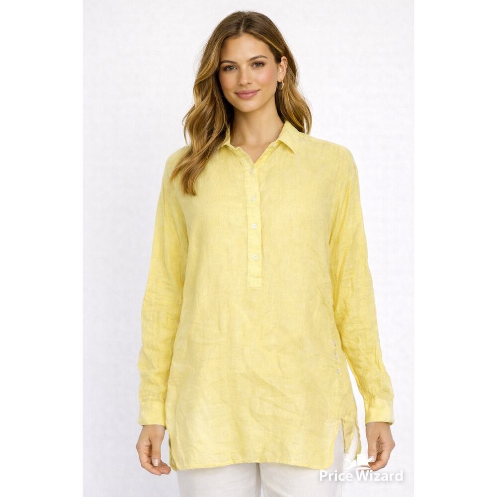 J McLauphlin Linen Tunic Top womens Small Yellow Button Front Lightwight Preppy